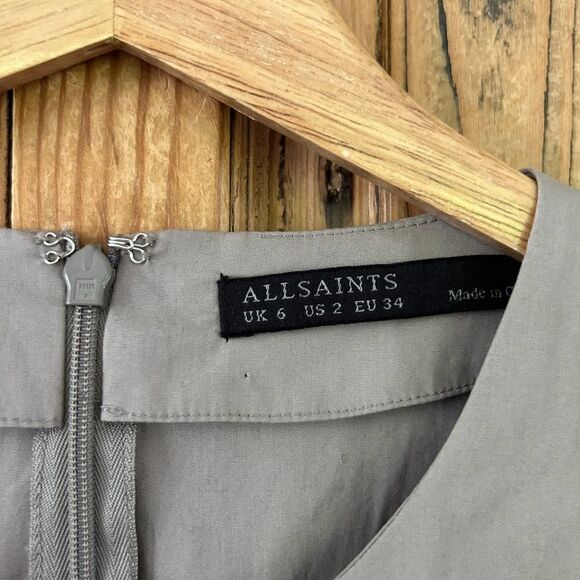 AllSaints US 2 / UK 6 Vesta Dress Cotton Lightweight‎ Lace Up Tank Taupe Gray - Picture 3 of 10